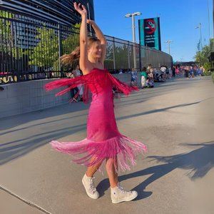 Tiered PINK Fringe Ombre Dress